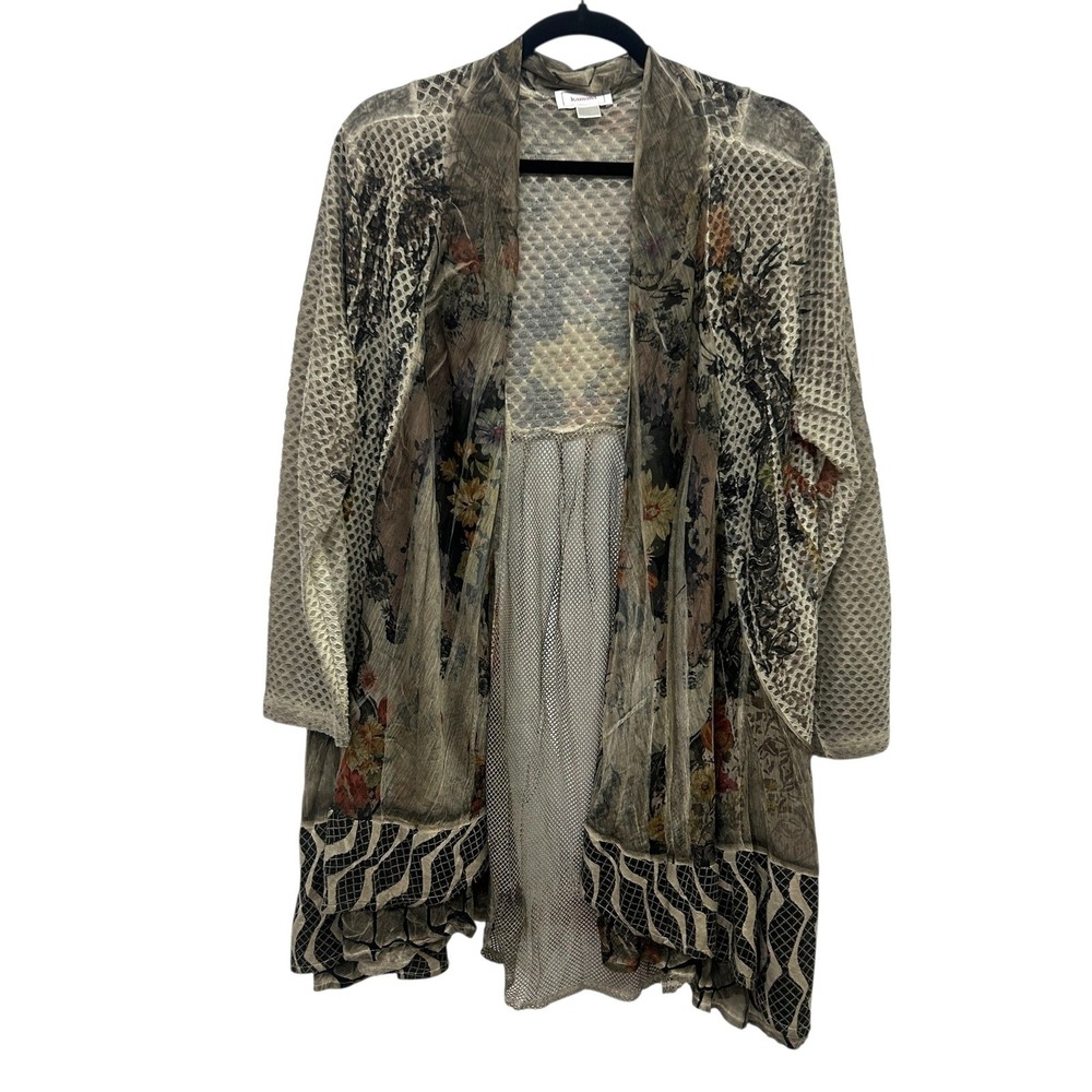 Kamana Mesh Boho Duster Cardigan OS Floral Patchwork‎ Lagenlook Art to Wear